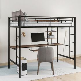 Loft Bed with Desk and Shelf ; Space Saving Design; Twin