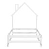 Twin Size Wood bed with House-shaped Headboard Floor bed with Fences,White