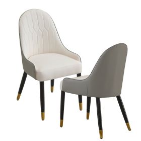 Dining Chair with PU Leather white grey color solid wood metal legs (Set of 2)