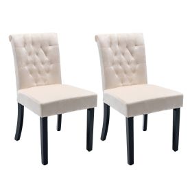 Velvet Dining Chair Set Tufted Heigh Back with Solid Wood Frame Accent Chairs set of 2 Beige