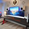 63 inch Gaming Desk Z Shaped Computer Desk Home Office Desk PC Gaming Table with Handle Rack Cup Holder Headphone Hook, Red