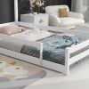 Twin Size Wood bed with House-shaped Headboard Floor bed with Fences,White