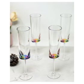 Designer Acrylic Oval Halo Rainbow Champagne Flutes Set of 4 (4oz), Premium Quality Unbreakable Stemmed Acrylic Champagne Flutes for All Champagnes