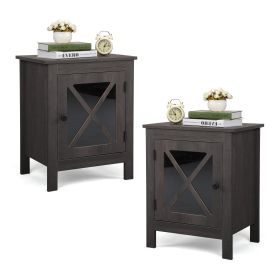 Set of 2 Nightstand, Bedside Furniture with X-Shaped Door, Bedroom End Table,Deep Gray XH