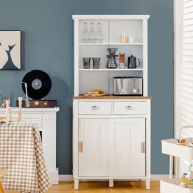 Freestanding Kitchen Pantry with Hutch Sliding Door and Drawer