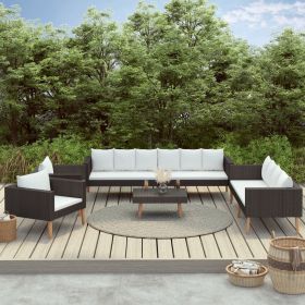 5 Piece Patio Lounge Set with Cushions Poly Rattan Black