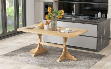 TREXM Retro Style Table 71'' Wooden Rectangular Table with Curved Design Legs (Natural Wood Wash)