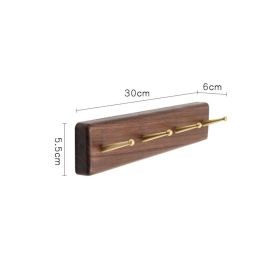 Nordic Style Solid Wood Hanger Japanese Style Entrance Brass Hook Hallway Wall Shelf Black Walnut Coat Hook (Option: Black walnut-4Hook)