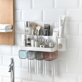 Toothbrush Holder Bathroom Shelving Perforation-free Suction Wall Bathroom Toiletry Set (Option: Shelf-Automatic for a family of four)