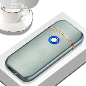 Electronic Charging USB Cigarette Lighter Metal Windproof Creative Lighter (Option: Silver Brushed)