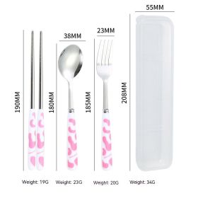 Stainless Steel Tableware Spoon Chopsticks Sets (Option: Three Pink Cows)