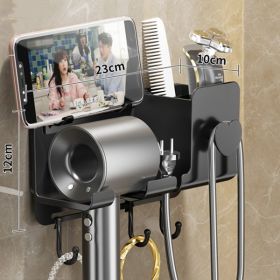 Perforation-free Lazy Hair Dryer Shelf Bathroom Wall Hanging (Option: Black-Bracket and storage box)