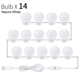 Makeup Mirror Bulb Usb Three-Color Touch Dimming Bathroom Mirror Front Light Led Mirror Light (Option: 14Strings-White-USB)