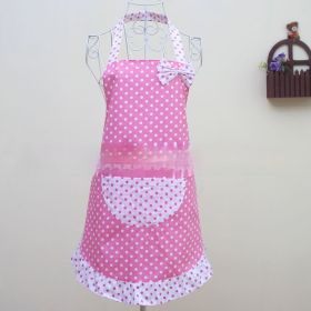 Cotton Thread Fashion Apron Korean Style Butterfly Edge Apron New Cute Fashion Dots Apron Multicolor (Option: Pink And White)