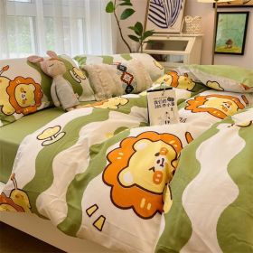 Washed Cotton Bed Sheet Quilt Cover Four-piece Set (Option: Mr Lion B-Quilt Cover 150x200)