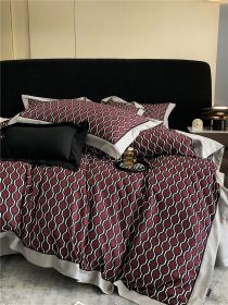 Long-staple Cotton Printed Four-piece Bedding Set Cotton Bedding (Option: Great Red-M)