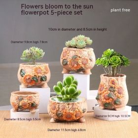 Succulent Bonsai Braised Purple Sand Simple Small Flower Pot (Option: 343 Maroon 5 PCs-Ceramic Medium)