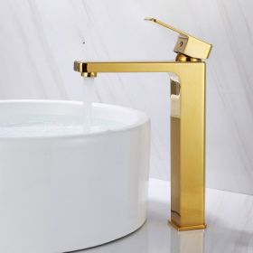 Nordic Full Copper Gold Square Wash Basin Hot And Cold Faucet (Option: Golden high)