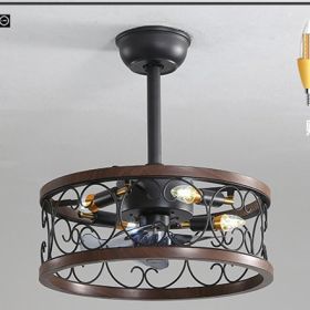 Idyllic American Fan Lamp Nordic Minimalist Dining Room (Option: Dark wood1 diameter45-220V)