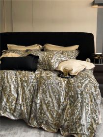 Long-staple Cotton Printed Four-piece Bedding Set Cotton Bedding (Option: Fonce Camel-M)