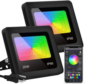 20W Rgb Bluetooth Dual Color Intelligent Voice Timing Flood Light Outdoor (size: RGB warm natural white light-EU)