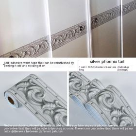 Three-dimensional Floating Belt Stickers Self-adhesive Living Room Wall Bathroom Waterproof Kitchen Countertop Decorative Sticker Lines (Option: Single Volume 10cmx5m-Silver Pteris)