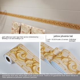 Three-dimensional Floating Belt Stickers Self-adhesive Living Room Wall Bathroom Waterproof Kitchen Countertop Decorative Sticker Lines (Option: Single Volume 10cmx5m-Yellow Phoenix Tail)