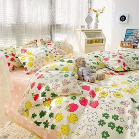 Four-piece Set Sanding Skin Bed Sheet Quilt Cover (Option: Sunny Holiday-150cm Bed Four Sets)