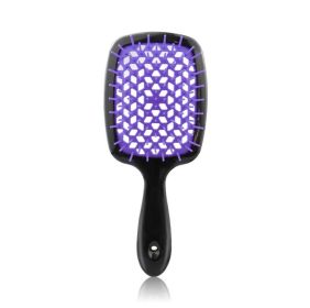 Square Hollow Comb Color Stitching Massage (Option: Black Handle Purple-Opp Bag)