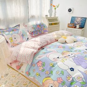 Four-piece Set Sanding Skin Bed Sheet Quilt Cover (Option: Idyllic Dream-150cm Bed Four Sets)