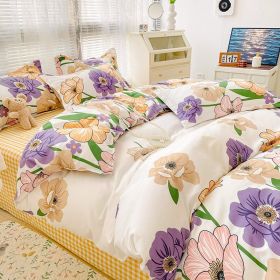 Four-piece Set Sanding Skin Bed Sheet Quilt Cover (Option: Wine Heart Peony-150cm Bed Four Sets)