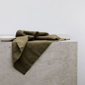 Pure Linen Insulation Placemat Square Wiping Towel Solid Color Napkin Mouth Cloth (Option: Olive Green-38 × 55cm)