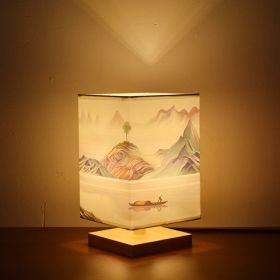 New Chinese Retro Style Bedside Night Light Warm (Option: Landscape-Power switch button-220V US)