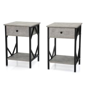 Set of 2 Nightstand Industrial End Table with Drawer;  Storage Shelf and Metal Frame for Living Room;  Bedroom;  XH (Color: Gray)