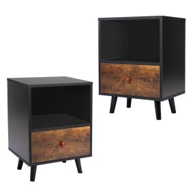 2 of Bedside Cupboard with 1 Drawer and Short Legs;  End Table with Storing Shelf;  Indoors XH (Color: BLACK)