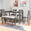 6-Piece Counter Height Dining Table Set Table with Shelf 4 Chairs and Bench for Dining Room