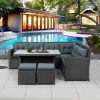 6-Piece Patio Furniture Set Outdoor Sectional Sofa with Glass Table, Ottomans for Pool, Backyard, Lawn