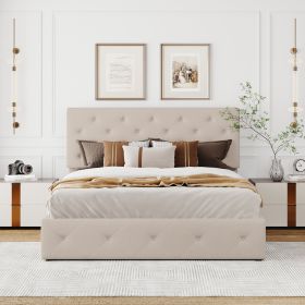 Queen size Upholstered Platform bed with a Hydraulic Storage System (Color: Beige)