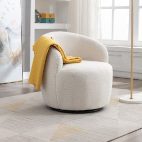 fabric swivel accent armchair barrel chair with black powder coating metal ring (Color: Ivory)