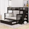 Stairway Twin-Over-Full Bunk Bed with Twin size Trundle, Storage and Guard Rail for Bedroom, Dorm, for Adults