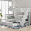 Stairway Twin-Over-Full Bunk Bed with Twin size Trundle, Storage and Guard Rail for Bedroom, Dorm, for Adults