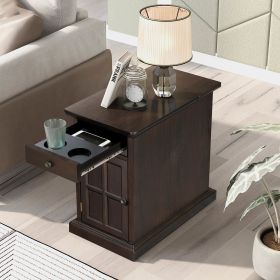 Classic Vintage Livingroom End Table Side Table with USB Ports and One Multifunctional Drawer with cup holders (Color: Antique Espresso)