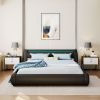 Upholstered Faux Leather Platform bed with a Hydraulic Storage System with LED Light Headboard Bed Frame with Slatted Queen Size