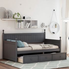 Wood Daybed with Three Drawers ; Twin Size Daybed; No Box Spring Needed ; White (Color: Gray)