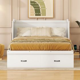 Full Size Murphy Bed with USB Port and a Large Drawer (Color: White)