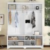 Modern Hallway Hall Tree with Metal Hooks and Storage Space, Multi-Functional Entryway Coat Rack with Shoe Cubbies