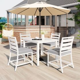 Outdoor four-person dining table and chairs are suitable for courtyards, balconies, lawns (Color: White)