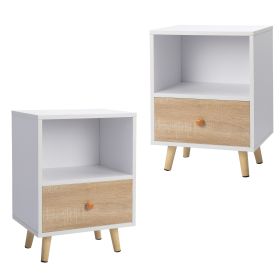 2 of Bedside Cupboard with 1 Drawer and Short Legs;  End Table with Storing Shelf;  Indoors XH (Color: White)