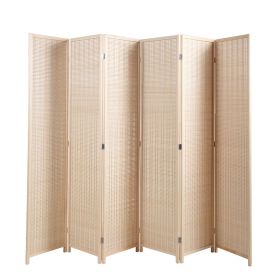 6-Panel Room Divider;  6 FT Tall Room Divider;  Folding Privacy Screens;  Freestanding Room Dividers (Color: Natural)