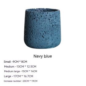 Nordic Cement Flowerpot Creative Volcanic Rock Breathable Greenery Potted Pot With Tray Flowerpot (Option: Sy006 Dark Blue-Large)